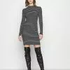 Even&Odd Damen Rushed Edges Mini High Neck Long Sleeves Dress - Etuikleid - Black/ White
