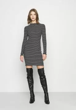 Even&Odd Damen Rushed Edges Mini High Neck Long Sleeves Dress - Etuikleid - Black/ White