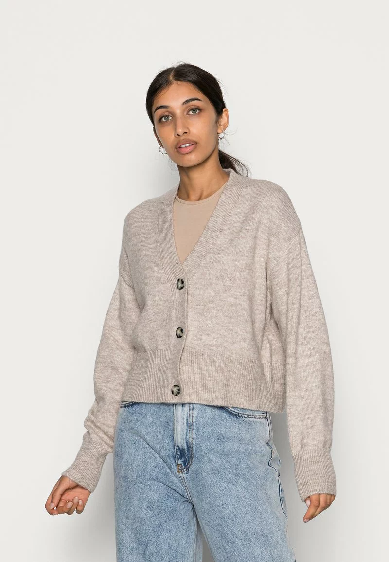 Even&Odd Damen BASIC BLEND BUTTON CROP - Strickjacke - Taupe 3 Even&Odd Damen BASIC BLEND BUTTON CROP - Strickjacke - Taupe