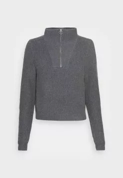 Even&Odd HALF ZIP JUMPER - Strickpullover - Mottled Dark Grey | Damen -Even Und Odd Verkäufe 53052c78670245e8bf8c8691daec3be5
