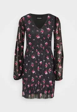 Even&Odd CINTERED V NECK ALL OVER MESH MINI VOLANT DRESS - Freizeitkleid - Black/red | Damen -Even Und Odd Verkäufe 5781aa4a29ff4611a021527f3430fc60