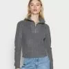 Even&Odd HALF ZIP JUMPER - Strickpullover - Mottled Dark Grey | Damen