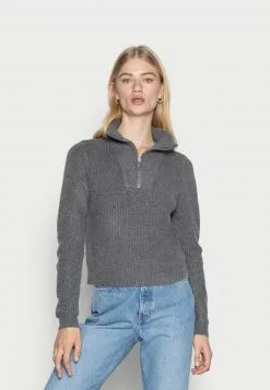 Even&Odd HALF ZIP JUMPER - Strickpullover - Mottled Dark Grey | Damen