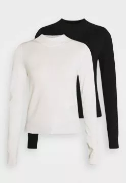 Even&Odd Damen 2 PACK - Strickpullover - Black/off-white -Even Und Odd Verkäufe 6439bccf88a745e8aa642960b3ef8db2