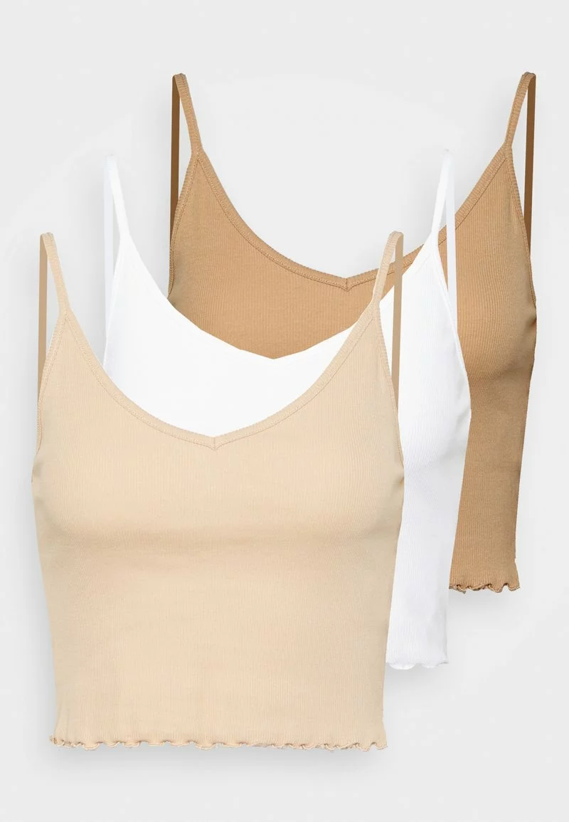 Even&Odd Damen STRAPPY LETTUCE CROP 3 PACK - Top - White/beige/brown 3 Even&Odd Damen STRAPPY LETTUCE CROP 3 PACK - Top - White/beige/brown