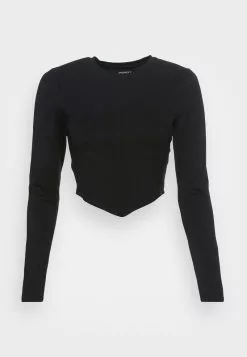 Even&Odd Damen CROPPED LONG SLEEVE WITH POINTY HEM - Langarmshirt - Black -Even Und Odd Verkäufe 6de5abf0fa034413a6cea47e947470d6