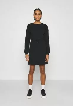 Even&Odd Damen Sweat Mini Drawstring Waist Dress - Freizeitkleid - Black