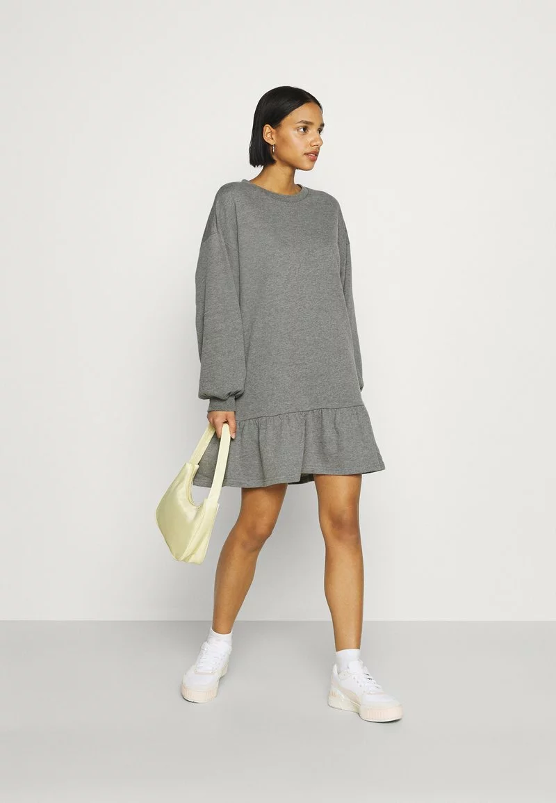 Even&Odd Damen SWEAT - Mini Volant Dress - Freizeitkleid - Mottled Grey 4 Even&Odd Damen SWEAT - Mini Volant Dress - Freizeitkleid - Mottled Grey – Bild 2