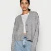 Even&Odd Damen BASIC BLEND BUTTON CROP - Strickjacke - Mottled Grey -Even Und Odd Verkäufe 7a82fd2ceeab4e04934545a765aaa5b9
