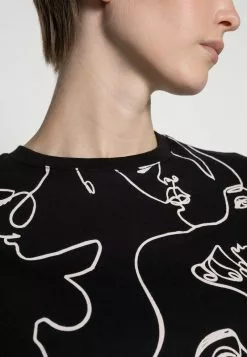 Even&Odd Damen TONJA ABSTRACT LINE FACE AOP TEE - T-Shirt Print - Black -Even Und Odd Verkäufe 7e648ba782d44463ba3e4a8cff7b9b3d