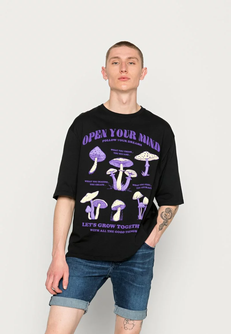 Even&Odd OPEN YOU MIND MUSHROOMS TEE UNISEX - T-Shirt Print - Black 3 Even&Odd OPEN YOU MIND MUSHROOMS TEE UNISEX - T-Shirt Print - Black