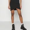 Even&Odd Damen Asymetric Overlap Wrap Mini High Waisted Skirt - Bleistiftrock - Black