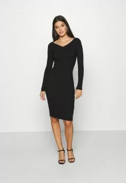 Even&Odd Damen KNIT V NECK MIDI BODYCON DRESS - Etuikleid - Black