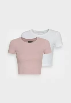 Even&Odd Damen 2PACK - T-Shirt Basic - White/pink -Even Und Odd Verkäufe b26eb8fcc6ce4132a726132fc0f02337