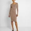 Even&Odd KNIT V NECK MIDI BODYCON DRESS - Etuikleid - Taupe | Damen