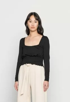 Even&Odd Damen SHIRRING DETAIL LONG SLEEVE CROP WITH GATHER - Langarmshirt - Black