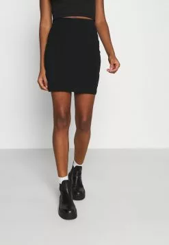Even&Odd Damen Basic Mini Ribbed Skirt - Bleistiftrock - Black