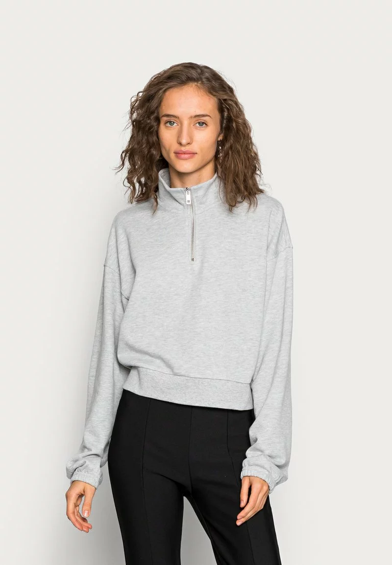 Even&Odd Damen CROPPED WITH HALF ZIP COLLAR - Sweatshirt - Mottled Light Grey 3 Even&Odd Damen CROPPED WITH HALF ZIP COLLAR - Sweatshirt - Mottled Light Grey