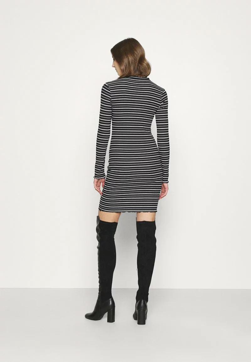 Even&Odd Damen Rushed Edges Mini High Neck Long Sleeves Dress - Etuikleid - Black/ White 5 Even&Odd Damen Rushed Edges Mini High Neck Long Sleeves Dress - Etuikleid - Black/ White – Bild 3