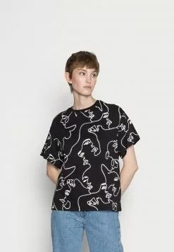 Even&Odd Damen TONJA ABSTRACT LINE FACE AOP TEE - T-Shirt Print - Black