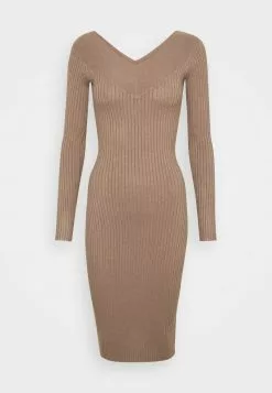 Even&Odd KNIT V NECK MIDI BODYCON DRESS - Etuikleid - Taupe | Damen -Even Und Odd Verkäufe ef80213751b949f8a0aa426ef70a012d