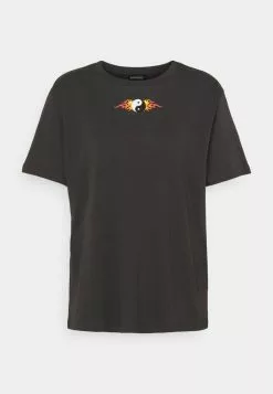Even&Odd Damen CLARE YIN YANG FLAMES SMALL PRINT TEE / 801 - ANTHRACITE - T-Shirt Print - Anthracite -Even Und Odd Verkäufe f88deb009b5244658ce31f30178cf2ab