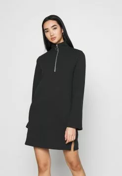 Even&Odd SWEAT HIGH NECK MINI DRESS WITH HALF ZIP THROUGH - Freizeitkleid - Black | Damen